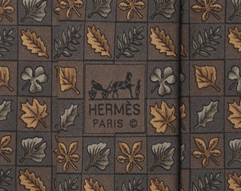 Corbata de seda Hermes para hombre, diseño de hojas de otoño 7724