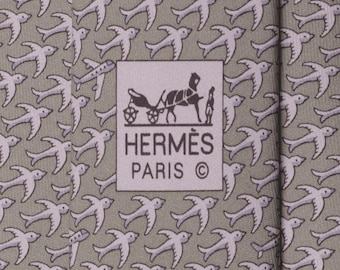 Corbata de seda para hombre Hermes con estampado de pájaros 605598 / Corbata