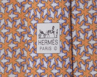 Hermes Men's Silk Tie Whimsical Circling Birds Pattern 5299 | Necktie Cravate