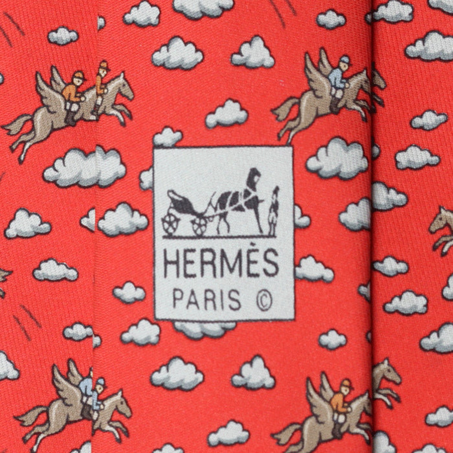 HERMES TIE Auth Mens Silk Necktie Whimsical Pegasus Jockeys | Etsy