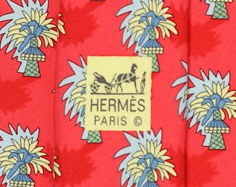 Corbata de seda para hombre Hermes con estampado de palmeras 7433 / Corbata