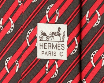 Corbata de seda para hombre Hermes con estampado de rayas en forma de herradura 5276 / Corbata