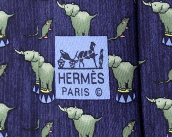 Hermes Men's Silk Tie Whimsical Circus Elephants Pattern 7681 | Necktie Cravate