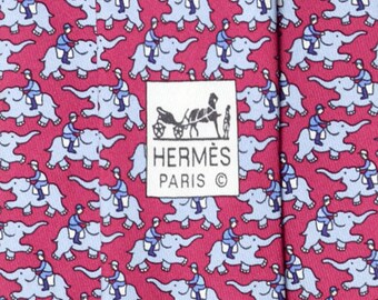 Corbata de seda Hermes para hombre con estampado de elefantes jockeys 5386