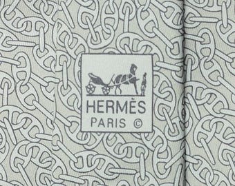 Hermes Men's Silk Tie Geometric Chaine d'Ancre Pattern 5186 | Necktie Cravate
