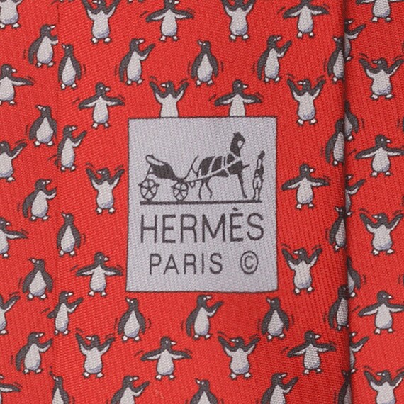 Hermes Men's Silk Tie Whimsical Penguins Pattern … - image 1