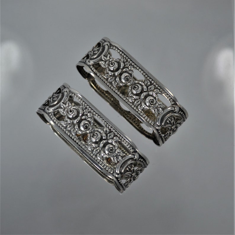 1950/'s Set of TWO Vintage 835 Silver German Hildesheim Rose Oval Napkin Rings