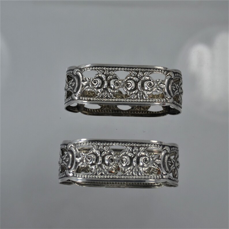 1950/'s Set of TWO Vintage 835 Silver German Hildesheim Rose Oval Napkin Rings
