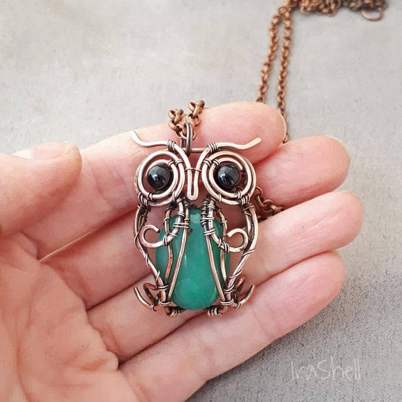 Copper Wire Wrapped owl pendant. Owl Necklace. Copper Jewelry Etsy