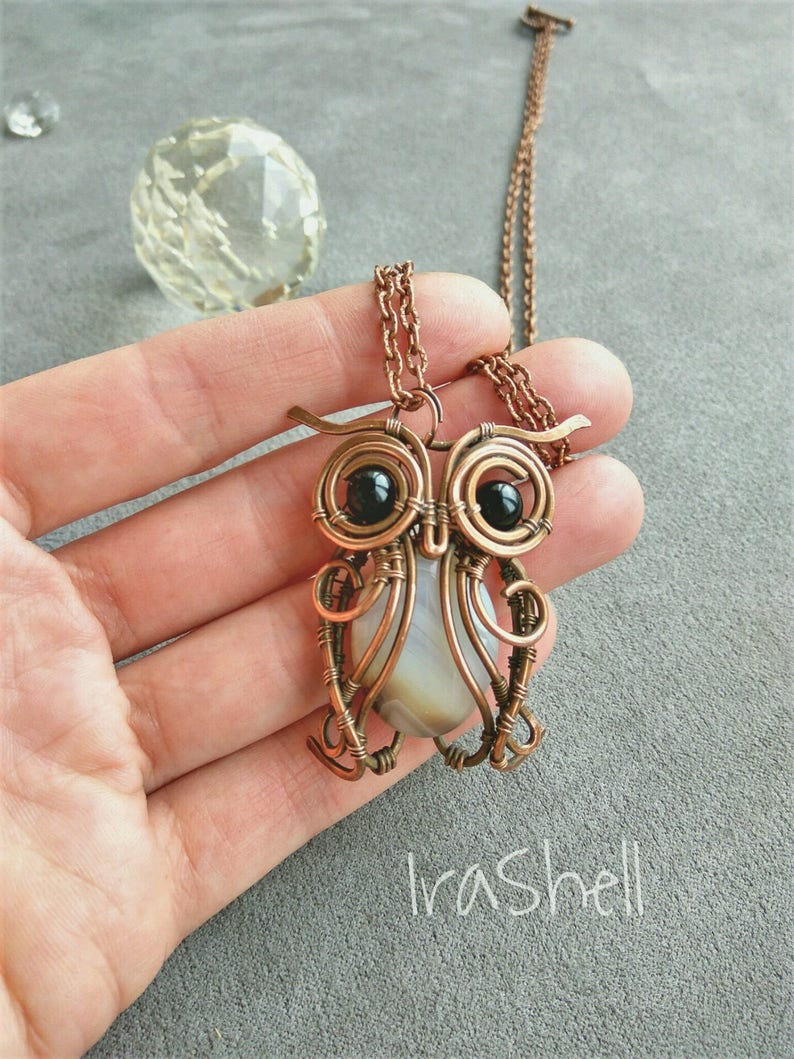Copper Wire Wrapped owl pendant. Owl Necklace. Copper Jewelry Etsy