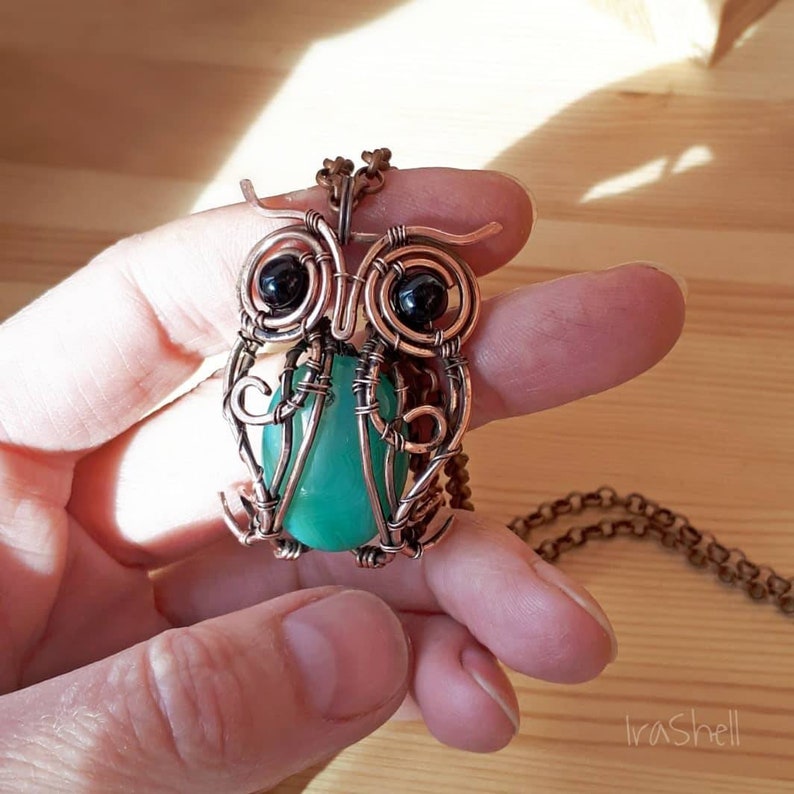 Copper Wire Wrapped owl pendant. Owl Necklace. Copper Jewelry Etsy