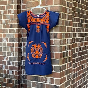 Astros / UTSA / Auburn / FL Gators / HBU Mexican girl's Dress Blue with Orange Embroidery. Perfect Gameday Attire!  Sizes 2-8,