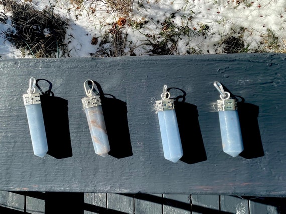 Angelite Pencil Pendant with Silver Cap • Approximately 1 inch • Blue Anhydrite • Peaceful energy •