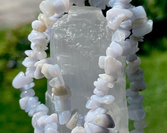 Blue Lace Agate Crystal Chip Bracelet • one size fits all • 100% gemstone chips on elastic stretch bracelet