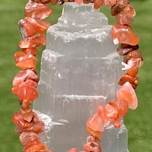 Carnelian Bracelet • Crystal Chip Bracelet • one size fits all • 100% gemstone chips on elastic stretch bracelet