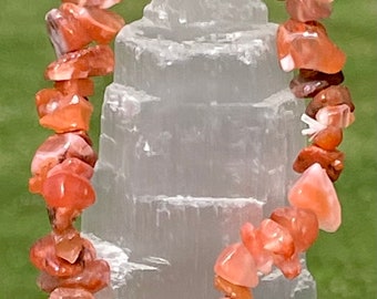 Carnelian Bracelet • Crystal Chip Bracelet • one size fits all • 100% gemstone chips on elastic stretch bracelet