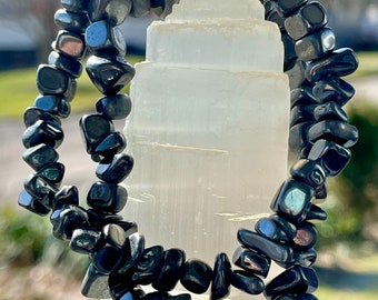 Hematite Bracelet • Crystal Chip Bracelet • one size fits all • 100% gemstone chips on elastic stretch bracelet