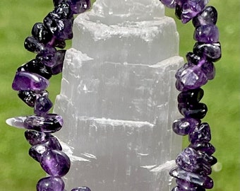 Amethyst Bracelet • Crystal Chip Bracelet • one size fits all • 100% gemstone chips on elastic stretch bracelet