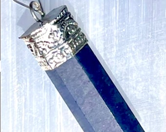 Blue Aventurine Pendant •  Pencil Pendant with Silver Cap • Approximately 1 - 1.5 inches