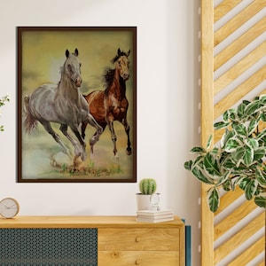 Paard schilderij Paarden schilderij Paard olieverfschilderij Paarden olieverfschilderij Dierlijk olieverfschilderij Dierlijke oliekunst Paard kunstwerk Handgemaakte olieverfschilderij