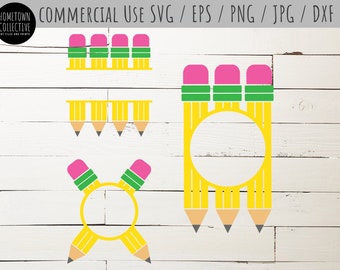 Teacher Monogram Svg, Pencil Monogram, Back To School Svg, Classroom Monogram Cut Files, Dxf, Eps, Pencils, Blessed Teacher, Commercial Use