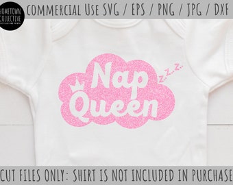 お昼寝女王 SVG、お昼寝 SVG、女の赤ちゃん SVG、睡眠 SVG、女の子 SVG、女王 SVG、お昼寝 SVG、商用利用 SVG、カッティング マシン ファイル、Eps、Dxf
