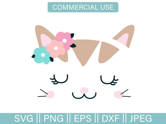 Download Kawaii Cat Face Svg Cat Cut File With Flowers Svg Dxf Eps ...