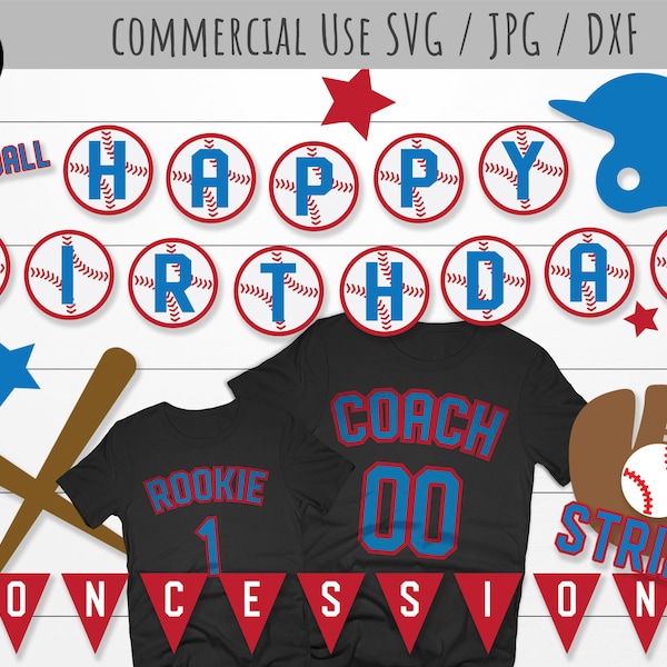 Birthday Svg, Baseball Birthday Theme Svg Bundle, Bats Svg, Ball and Glove Svg, Sports, Cake Topper SVG, Birthday Shirt Svg, Banner