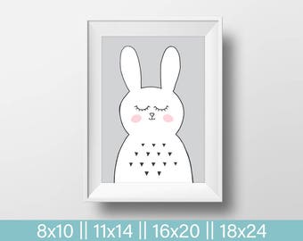 Printable Bunny, Nursery Printable, Bunny Illustration, Hand Drawn Woodland Bunny Print, Kids Decor Printable, Kawaii Rabbit, Kawaii Bunny