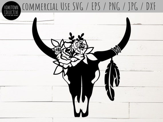 Download Cow Skull Svg Feathers Svg Farmhouse Dxf Great for Cricut ...