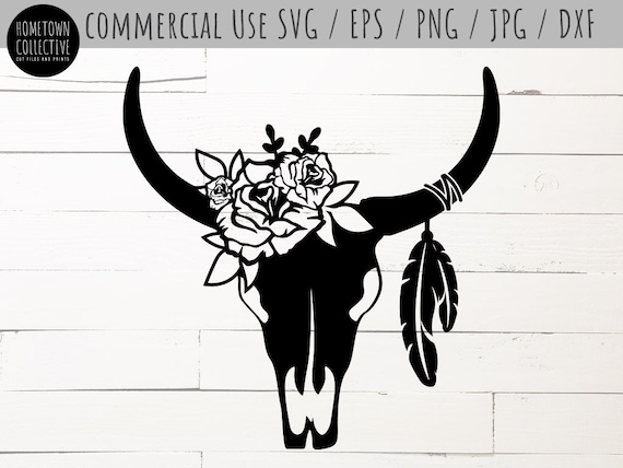 Download Cow Skull Svg Feathers Svg Farmhouse Dxf Great for Cricut ...