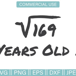 Birthday Svg, 13 Svg, 13 Years Old Svg, Square Root Birthday Svg, Square Root of 169 Svg, Teenager, Commercial Use Svg, Dxf, Eps, Thirteen