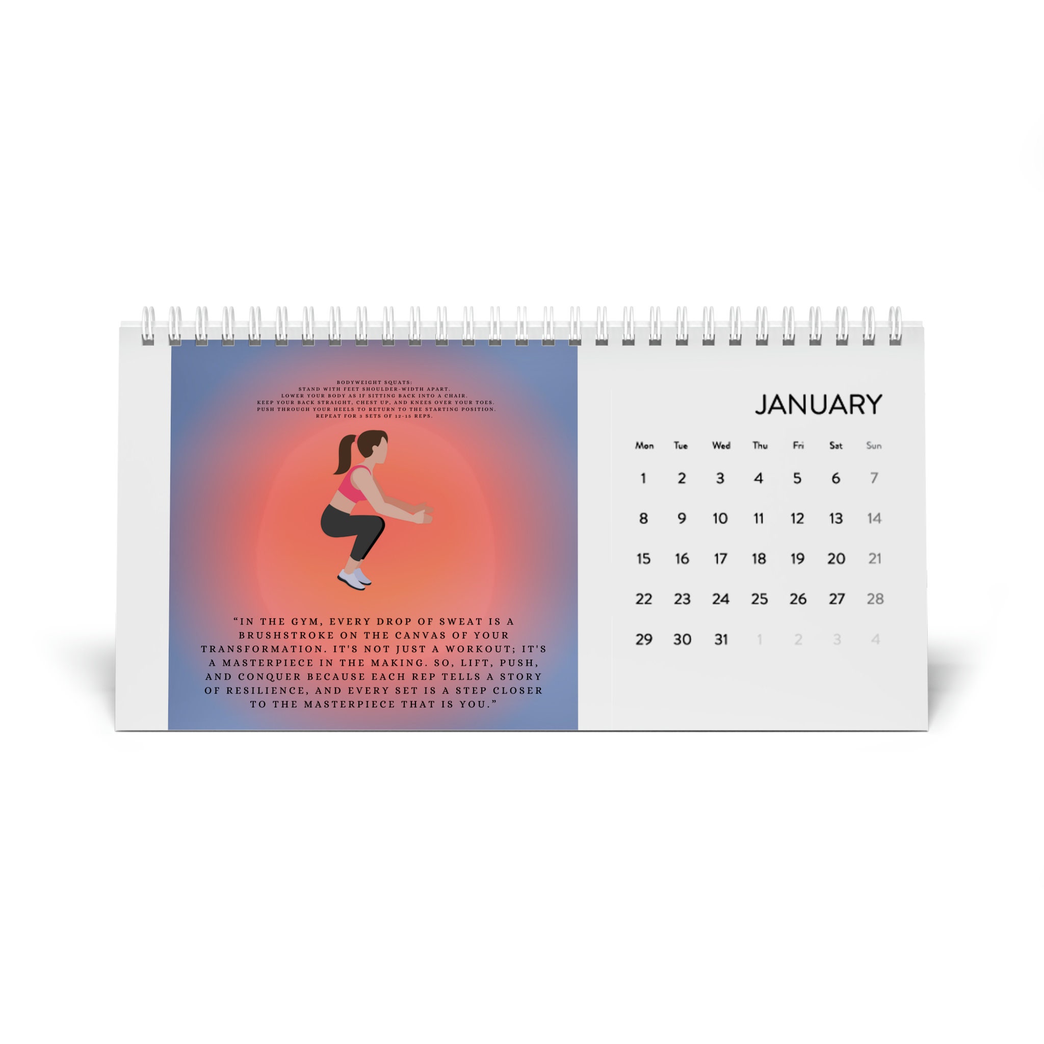 2024 Workout Calendar With Motivation Quotes Monthly Exercise Guide  Gradient Colored Fitness Planner - Etsy
