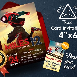 Spider-Man Birthday Invitation, Into the Spiderverse, Miles Morales, Spider-man, Marvel Invitation, Printable Invitatio, Digital, You Print image 1