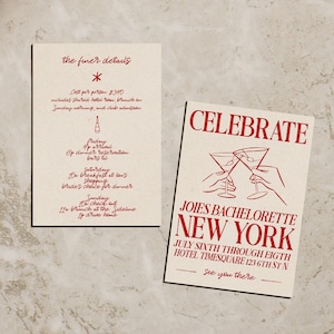 Pop Magazine Art Invitation and Itinerary | Bachelorette Wedding Invitation Template Download | Martini Luxury Handwritten