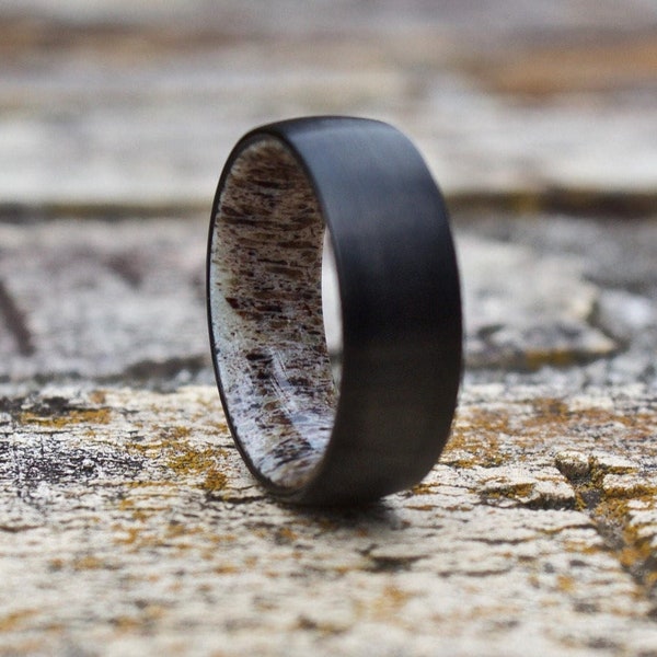 Black Antler Ring, Mens Antler Ring, Antler Wedding Band, Mens Wedding Band, Mens Wooden Ring, Wedding Band, Antler Ring, Black Wedding Band