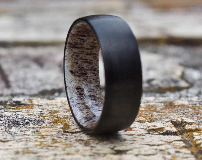 Black Antler Ring, Mens Antler Ring, Antler Wedding Band, Mens Wedding Band, Mens Wooden Ring, Wedding Band, Antler Ring, Black Wedding Band