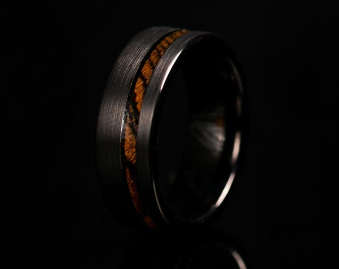 Brushed Black Wood Ring, Wooden Ring for Men, Tungsten Carbide Ring, Wood Wedding Band, Koa Wood Ring, Wood Ring, Black Ring, Wedding Band