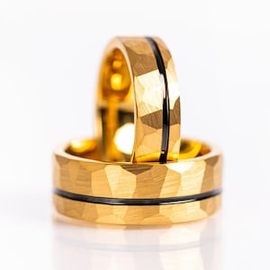 Gold Wedding Band for Men, Tungsten Ring Gold Plated Wedding Ring, Hammered Ring, Gold Hammered Wedding Band, Mens Ring, Tungsten Band Gold