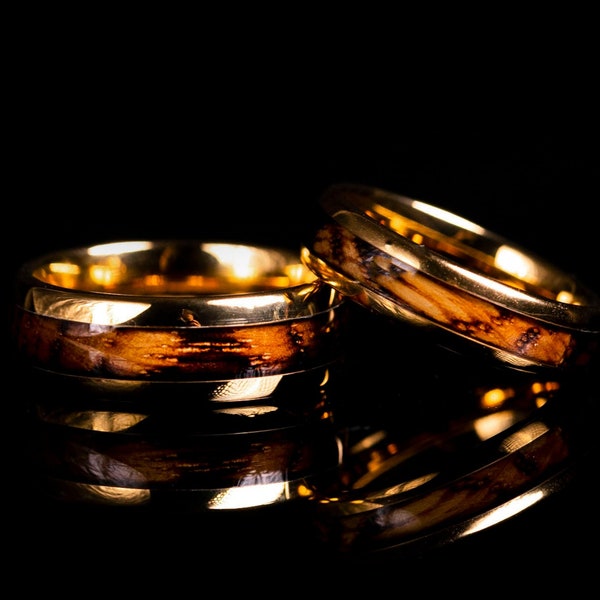 18k Gold Ehering für Männer Frauen, 6mm 8mm Breite, Gold Verlobungsring mit Holz Inlay, Goldring für Männer, Holz Ehering Band