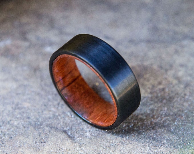 Wood Wedding Band, Wooden Ring, Wood Ring, Wood Wedding Ring, Mens Wooden Ring, Men Ring, Black Wedding Band, Wood Inlay Ring, Koa Wood Ring