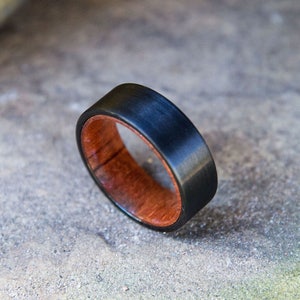 Wood Wedding Band, Wooden Ring, Wood Ring, Wood Wedding Ring, Mens Wooden Ring, Men Ring, Black Wedding Band, Wood Inlay Ring, Koa Wood Ring
