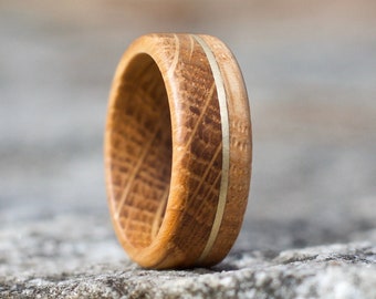18k Gold Inlay Wood Ring, Wood Wedding Band, Whiskey Barrel Ring, Wood Ring for Men, Wood Rings, 18 Karat Gold Wedding Band, Mens Wood Ring