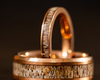 Antler Ring, Wedding Band Women, Rose Gold Ring, Womens Hunting Ring, Wedding Band Rose Gold, Deer Antler Ring, Titanium Wedding Band