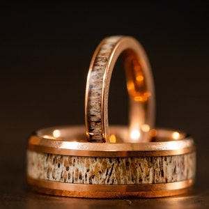 Antler Ring, Wedding Band Women, Rose Gold Ring, Womens Hunting Ring, Wedding Band Rose Gold, Deer Antler Ring, Titanium Wedding Band