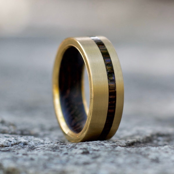 18k Gold Inlay Ring, Wood Ring, Wood Wedding Band, Wooden Ring, Wedding Band, Wooden Band, Wood Ring for Men, Gold Inlay Ring, 18 Karat Gold