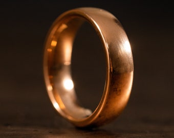 18k Rose Gold Ring for Men or Women, High Polished Rose gold Wedding Band, Rose Gold Tungsten Ring for Him or Her