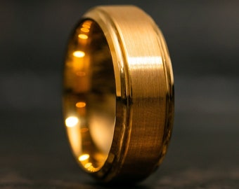 Gold Tungsten Wedding Band, Brushed Gold Band, Mens Wedding Band, Tungsten Wedding Ring, Mens Ring, Gold Ring, Wedding Band Men,