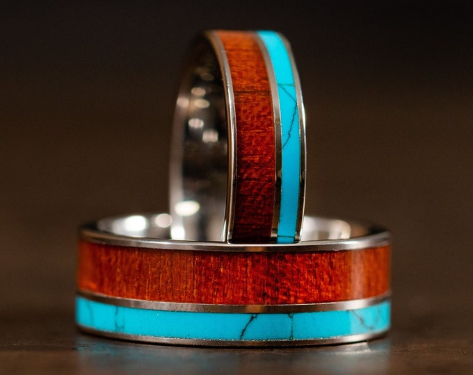 Turquoise and Wood Ring for Men Women, Turquoise Engagement Wedding Band, Turquoise Jewelry for Women, Precious Stone Ring, Turquoise Ring
