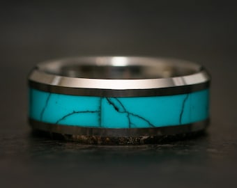 Turquoise Ring, Mens Turquoise Ring, Wood Wedding Band, Wedding Band, Mens Wedding Band, Turquoise Band, Mens Ring, Turquoise Ring for Men